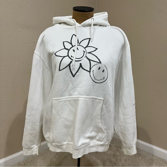 Urban Outfitters UO Smiley Happy Sweatshirt Hoodie Men’s Size Large White Smile, - Picture 2 of 11